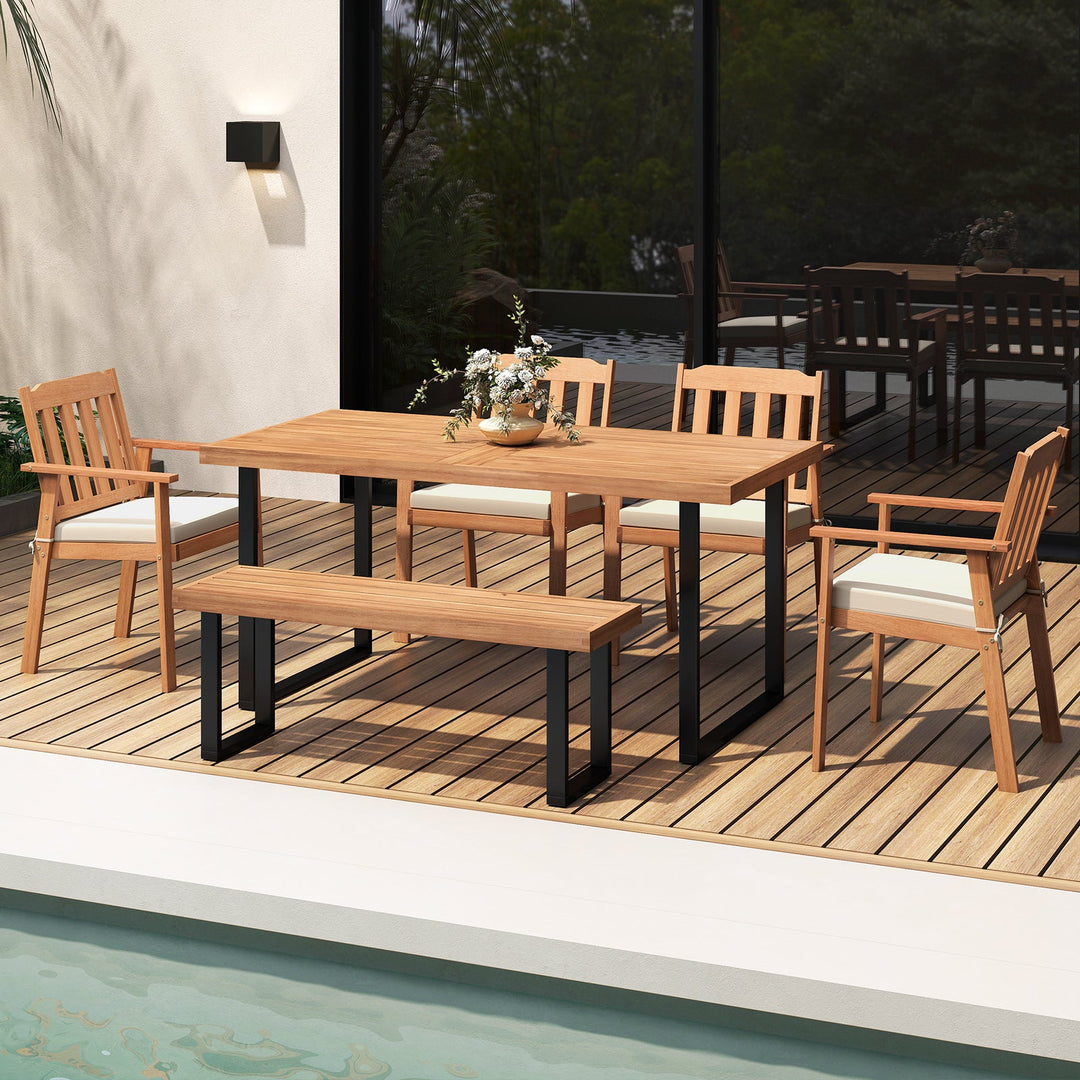 2 Pieces Patio Dining Chairs Outdoor Acacia Wood Chairs-White
