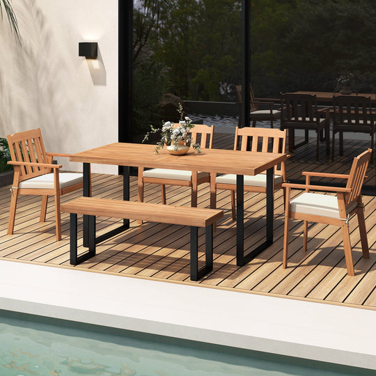 2 Pieces Patio Dining Chairs Outdoor Acacia Wood Chairs-White