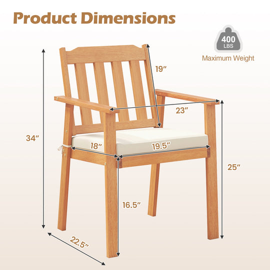 2 Pieces Patio Dining Chairs Outdoor Acacia Wood Chairs-White
