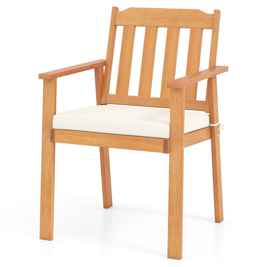 2 Pieces Patio Dining Chairs Outdoor Acacia Wood Chairs-White