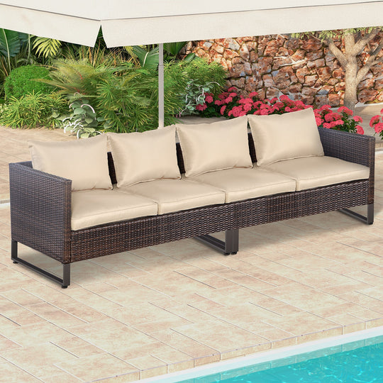 2 Pieces Patio Furniture Sofa Set with Cushions and Sofa Clips