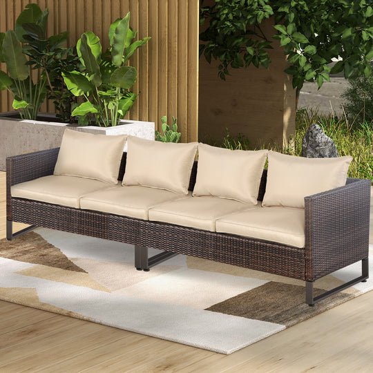 2 Pieces Patio Furniture Sofa Set with Cushions and Sofa Clips