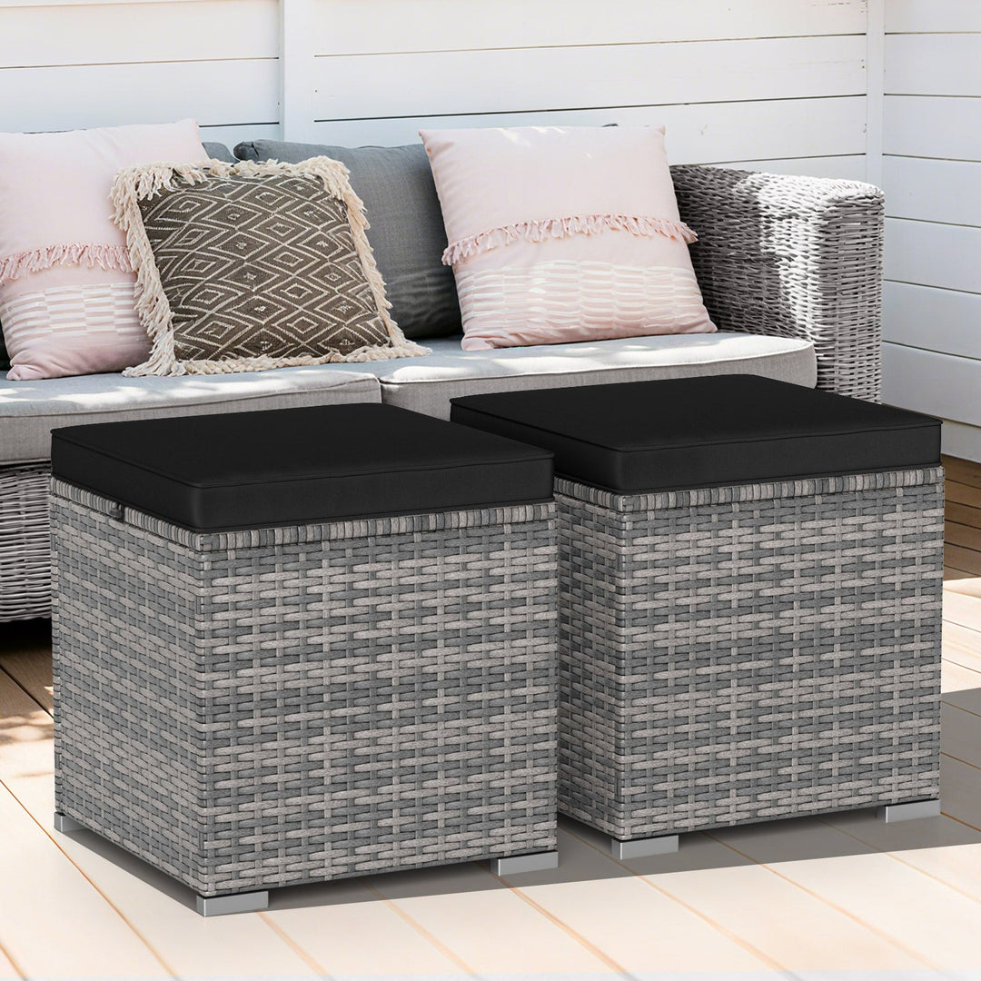 2 Pieces Patio Ottoman with Hidden Storage Space-Mix Grey