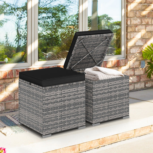 2 Pieces Patio Ottoman with Hidden Storage Space-Mix Grey