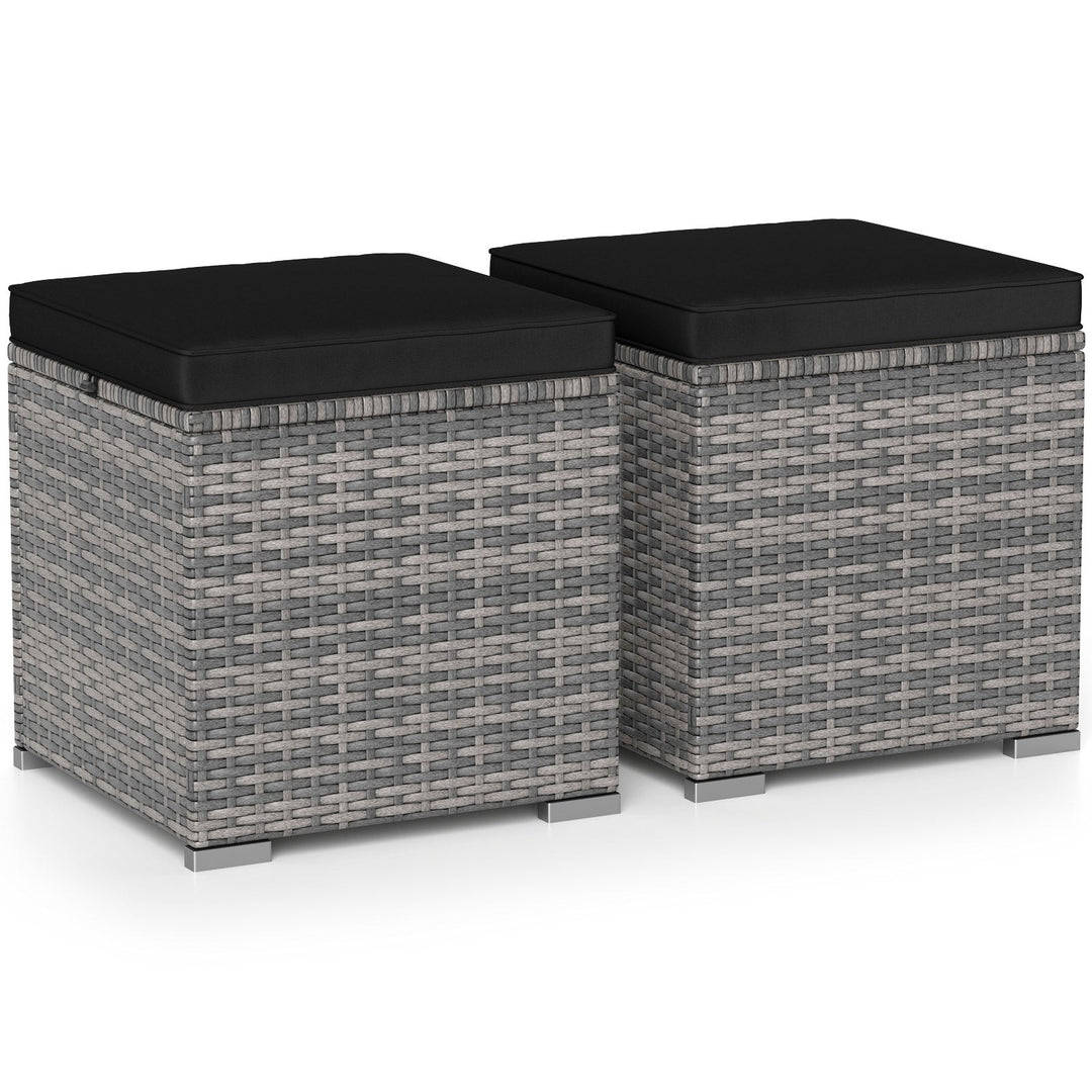 2 Pieces Patio Ottoman with Hidden Storage Space-Mix Grey