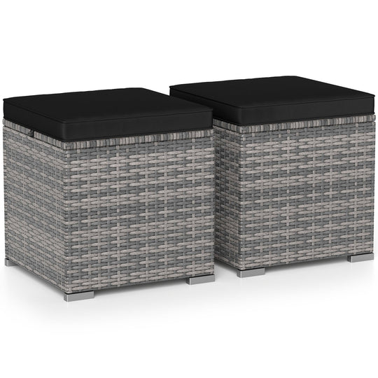 2 Pieces Patio Ottoman with Hidden Storage Space-Mix Grey
