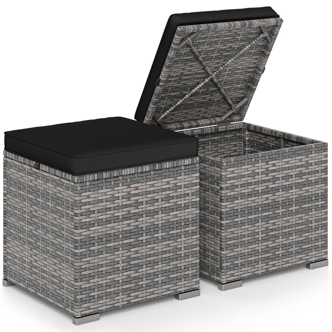 2 Pieces Patio Ottoman with Hidden Storage Space-Mix Grey