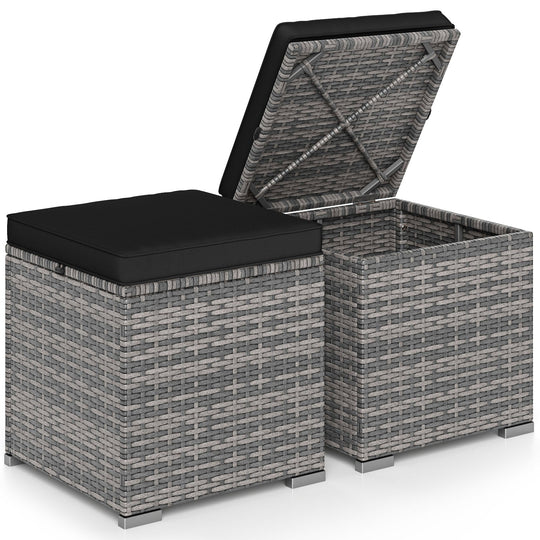 2 Pieces Patio Ottoman with Hidden Storage Space-Mix Grey
