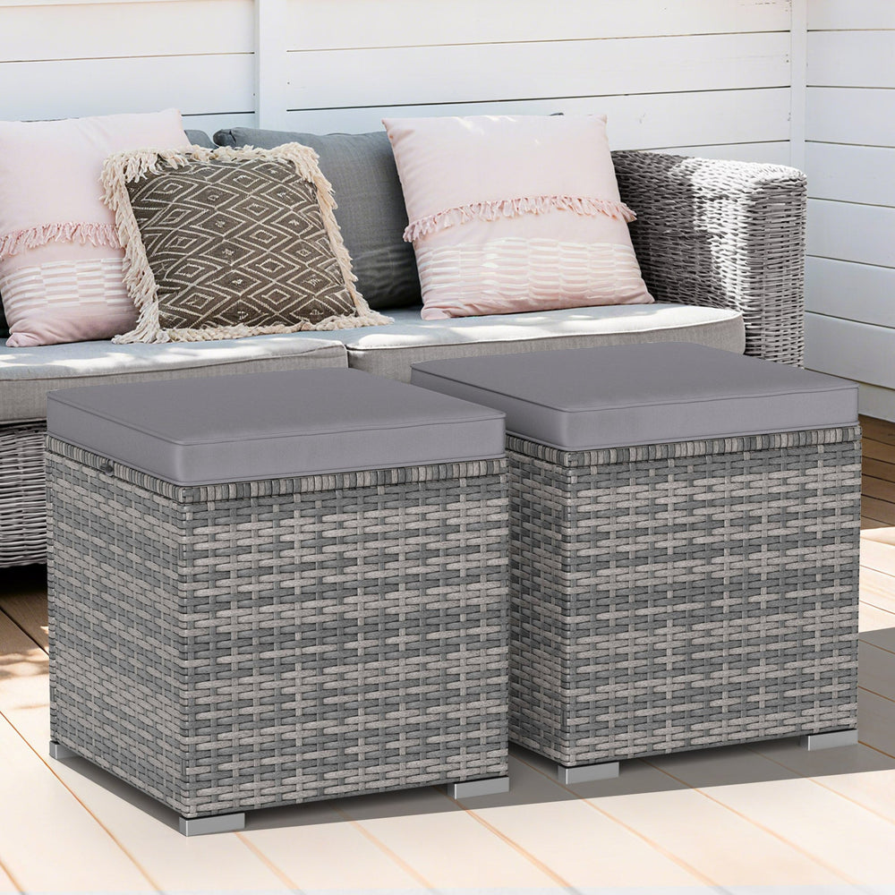2 Pieces Patio Ottoman with Hidden Storage Space-Mix Grey