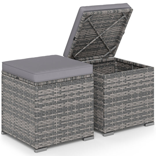 2 Pieces Patio Ottoman with Hidden Storage Space-Mix Grey