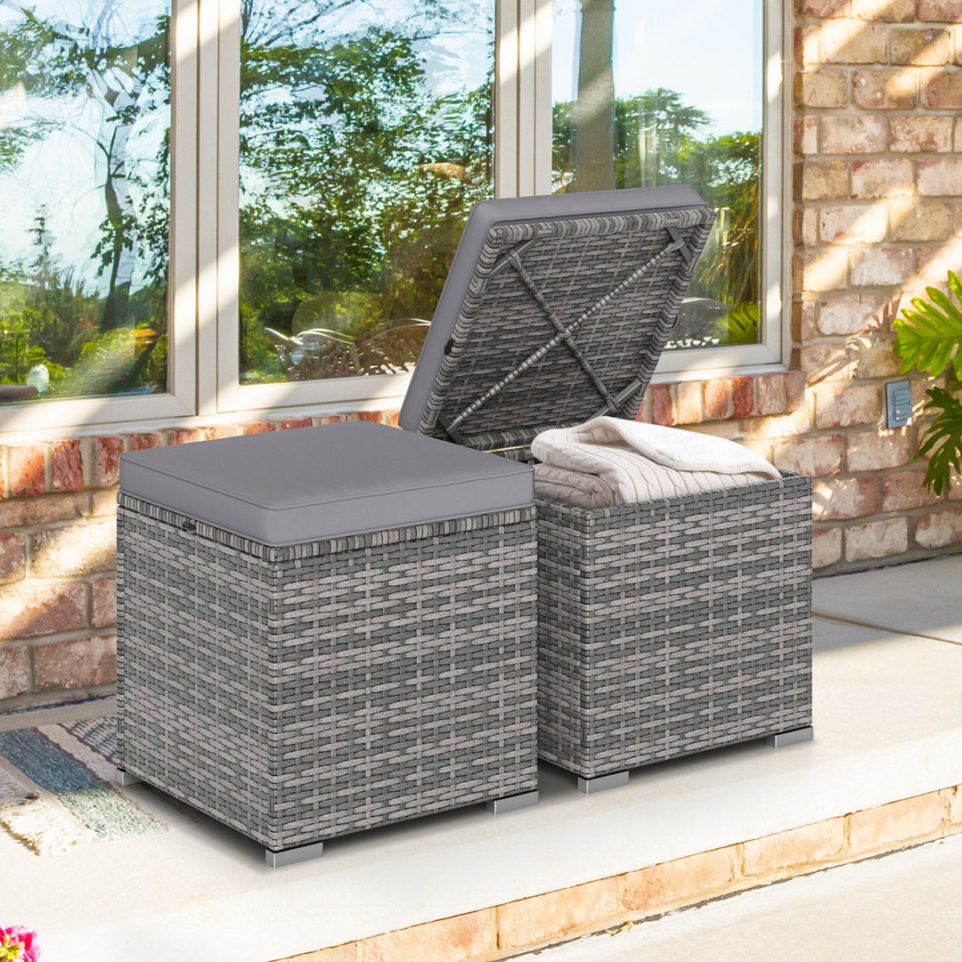 2 Pieces Patio Ottoman with Hidden Storage Space-Mix Grey