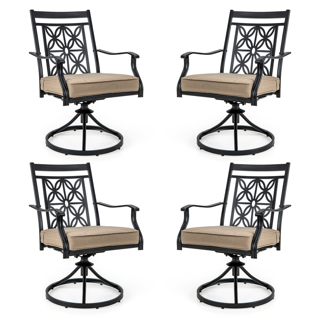 2 Pieces Patio Swivel Chairs with Blossom Pattern Backrest and Cushions-Black