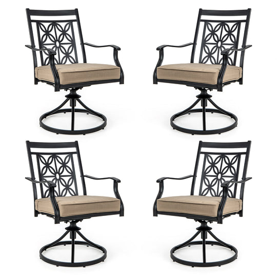 2 Pieces Patio Swivel Chairs with Blossom Pattern Backrest and Cushions-Black