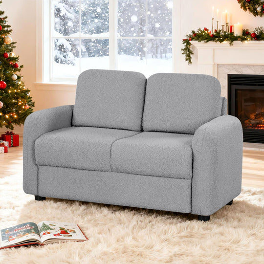 2-Seat Kids Sofa Toddler Sofa Couch with Soft Teddy Fleece Upholstery and Solid Wooden Frame
