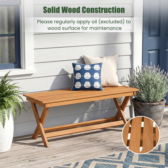 2-Seat Wooden Garden Patio Bench with X-Shaped Legs