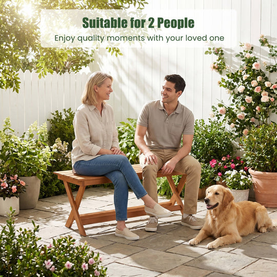 2-Seat Wooden Garden Patio Bench with X-Shaped Legs