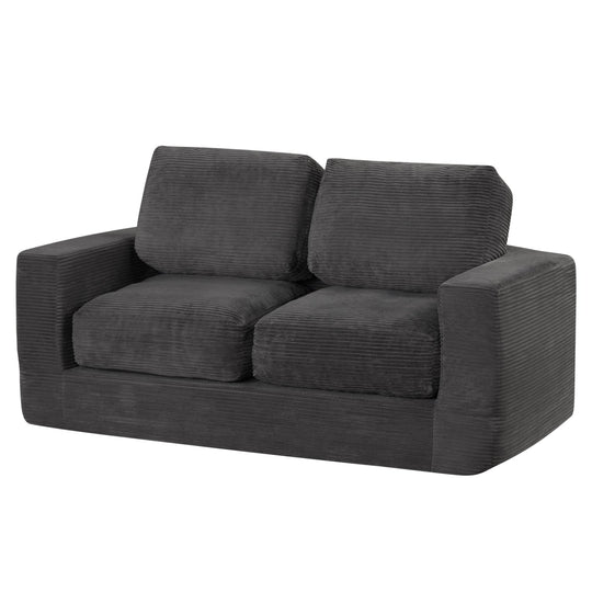 2-Seater Floor Couch Loveseat Foam Sofa with Removable Corduroy Cover
