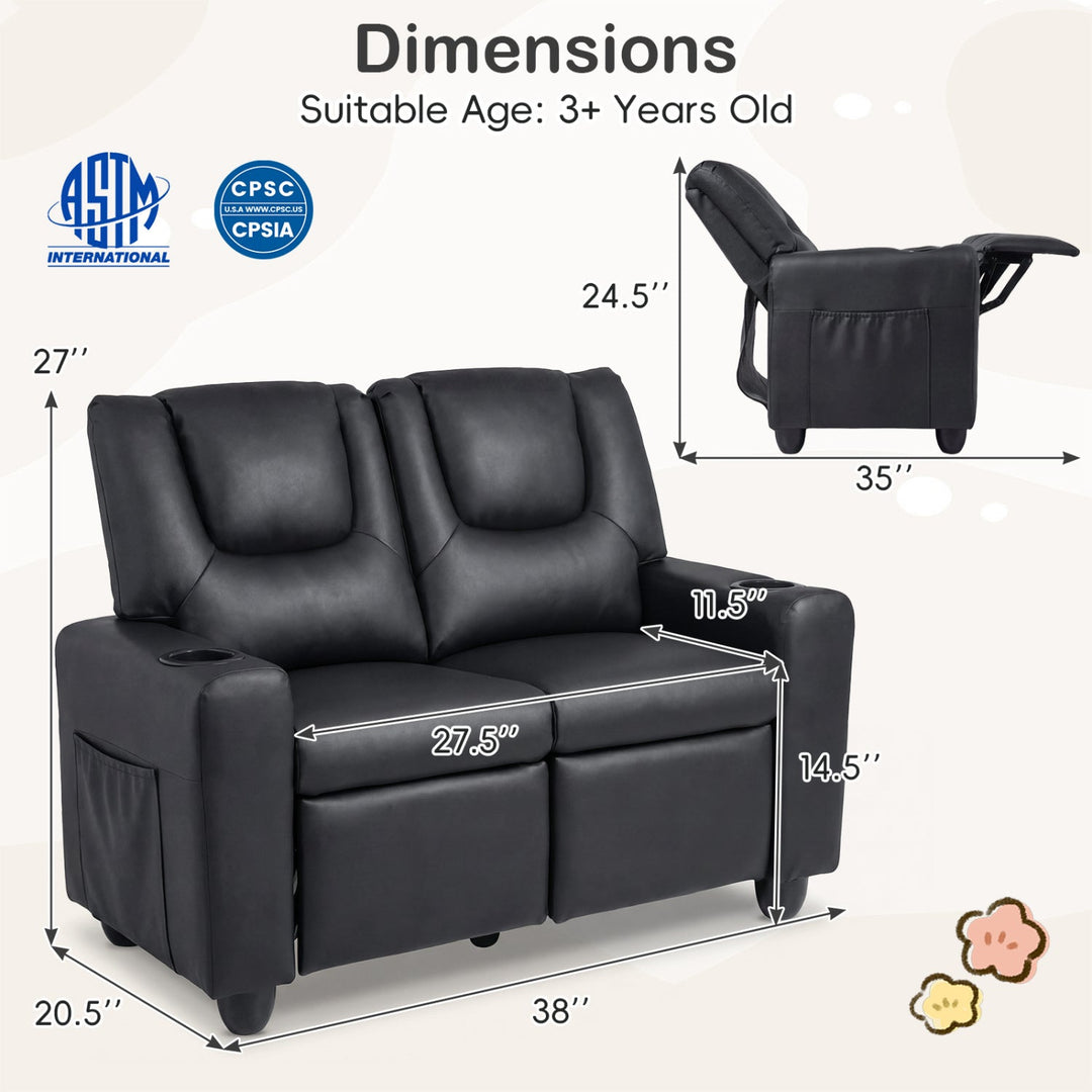 2-Seater Kids Recliner Double Toddler Sofa Chair with 2 Cup Holders