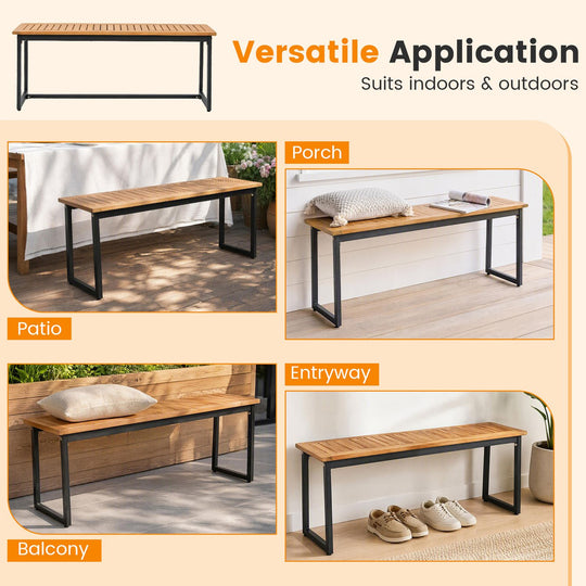 2-Seater Outdoor Dining Bench 800 LBS Max Load with Metal Legs