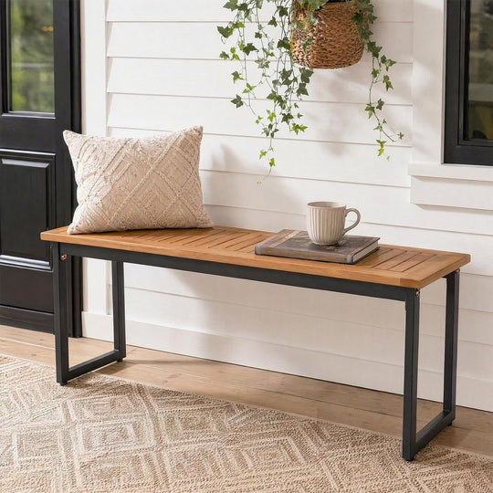2-Seater Outdoor Dining Bench 800 LBS Max Load with Metal Legs