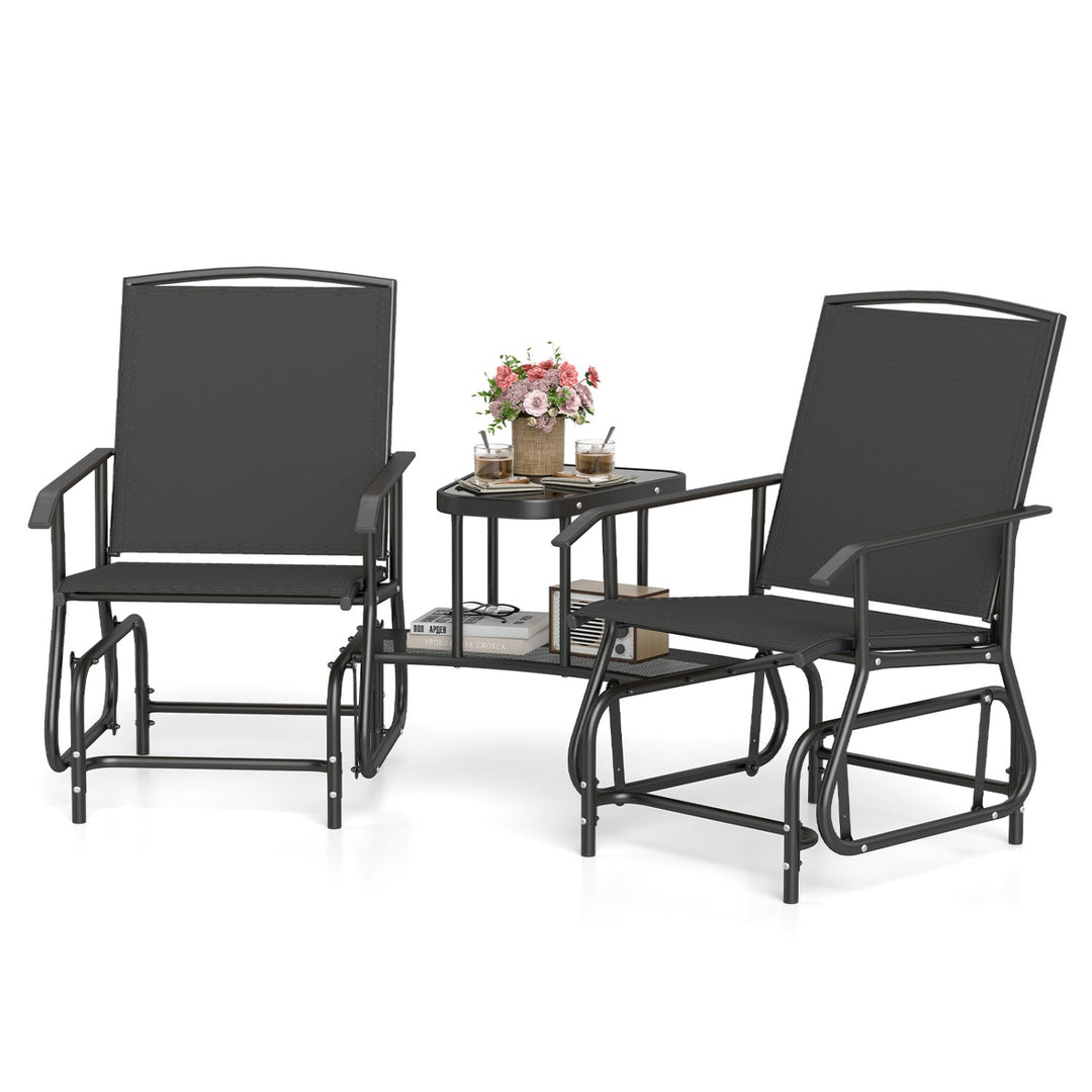 2-Seater Outdoor Glider Bench with Center Table