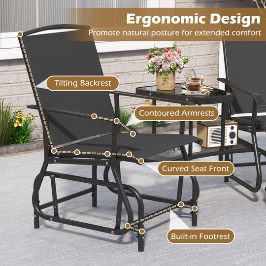 2-Seater Outdoor Glider Bench with Center Table