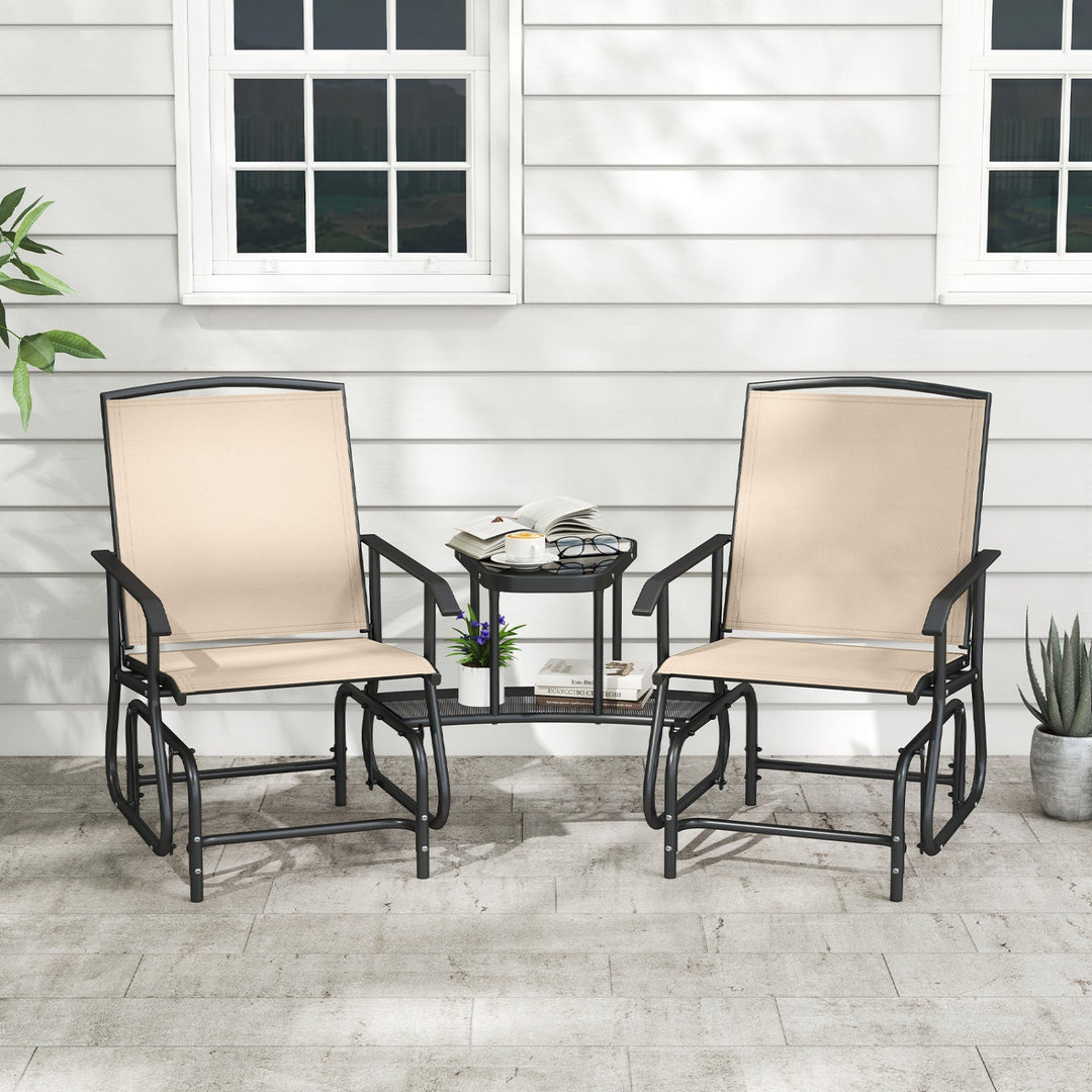 2-Seater Outdoor Glider Bench with Center Table