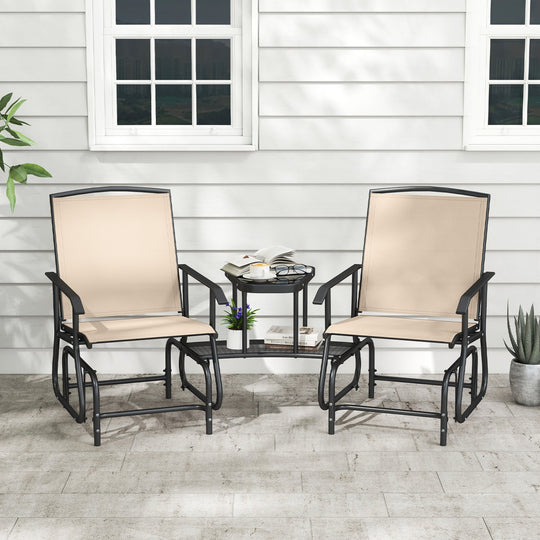 2-Seater Outdoor Glider Bench with Center Table