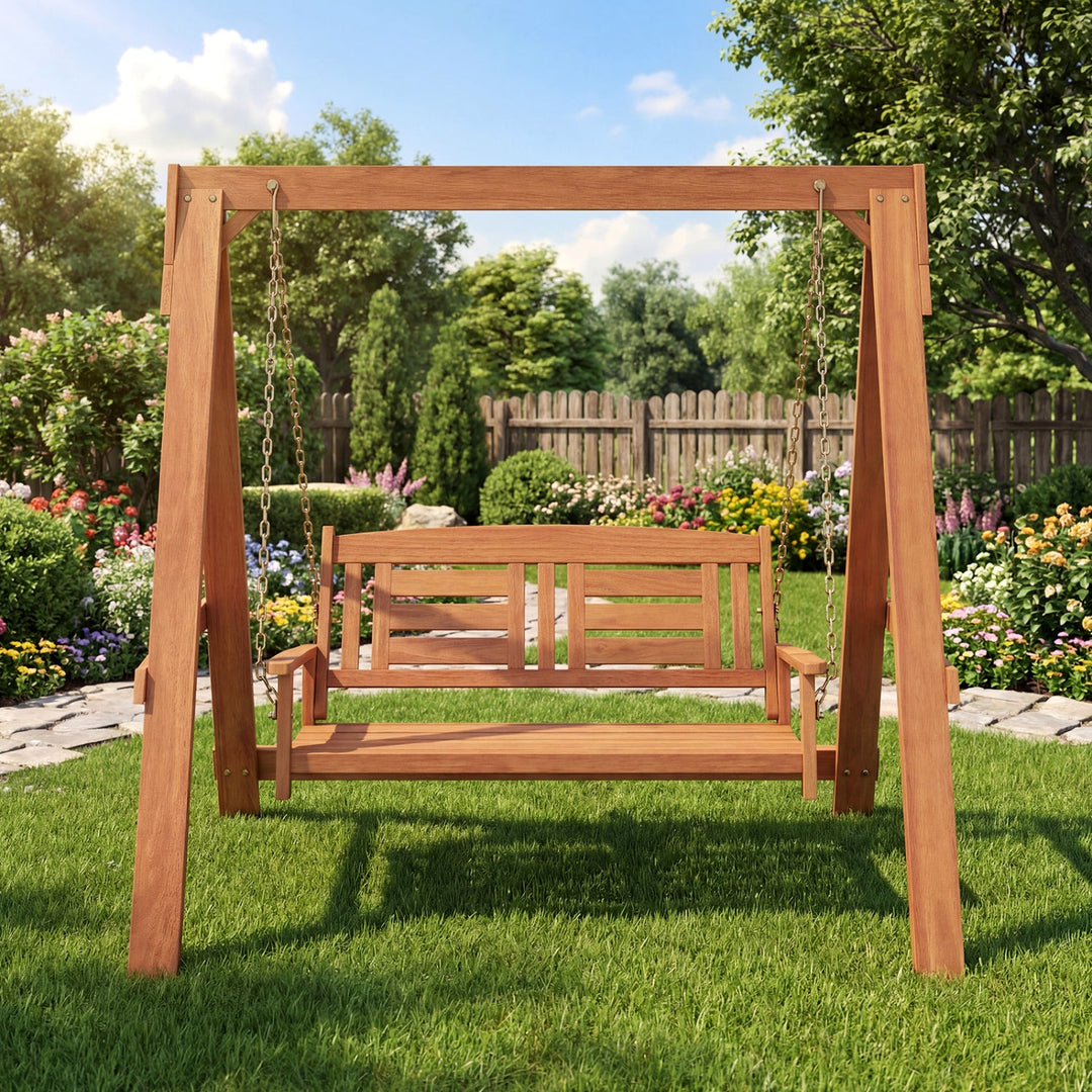 2-Seater Porch Swing with Stand and Adjustable Chains