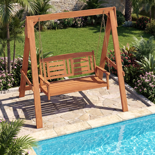 2-Seater Porch Swing with Stand and Adjustable Chains