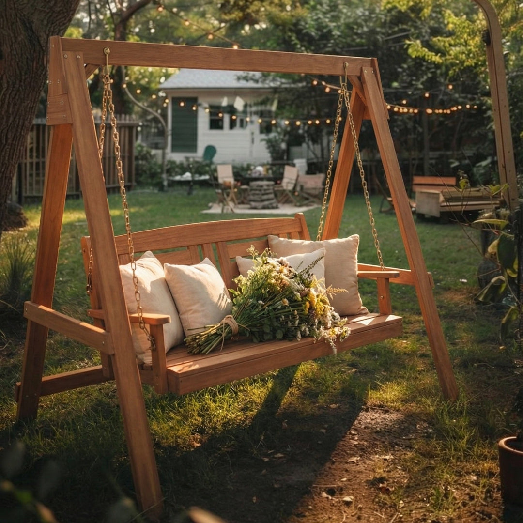 2-Seater Porch Swing with Stand and Adjustable Chains