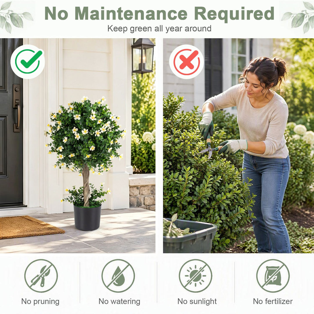 2-Set Artificial Topiary Trees 26 Inch Realistic Potted Plants with Blossoms-White