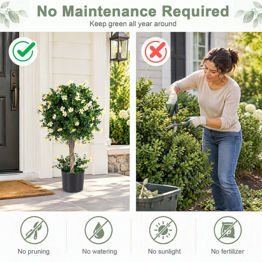 2-Set Artificial Topiary Trees 26 Inch Realistic Potted Plants with Blossoms-White