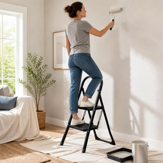3 Step Ladder Folding Step Stool with Handrail and Wide Anti-Slip Pedals