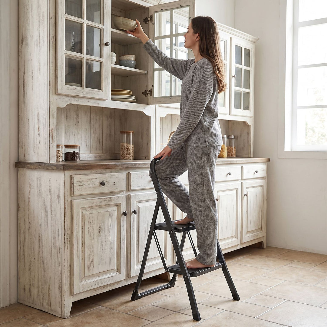 3 Step Ladder Folding Step Stool with Handrail and Wide Anti-Slip Pedals