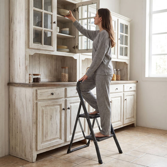 3 Step Ladder Folding Step Stool with Handrail and Wide Anti-Slip Pedals