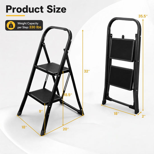 3 Step Ladder Folding Step Stool with Handrail and Wide Anti-Slip Pedals