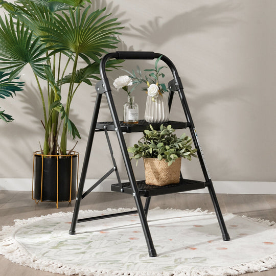 2-Step Folding Ladder with Wide Anti-Slip Pedal
