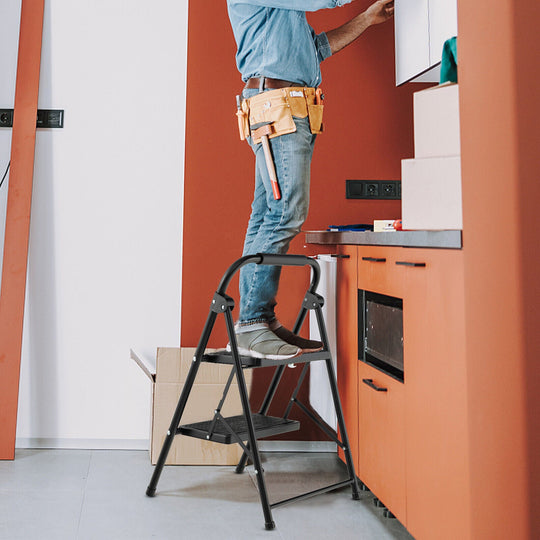 2-Step Folding Ladder with Wide Anti-Slip Pedal