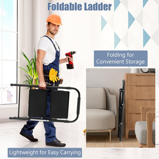 2-Step Folding Ladder with Wide Anti-Slip Pedal