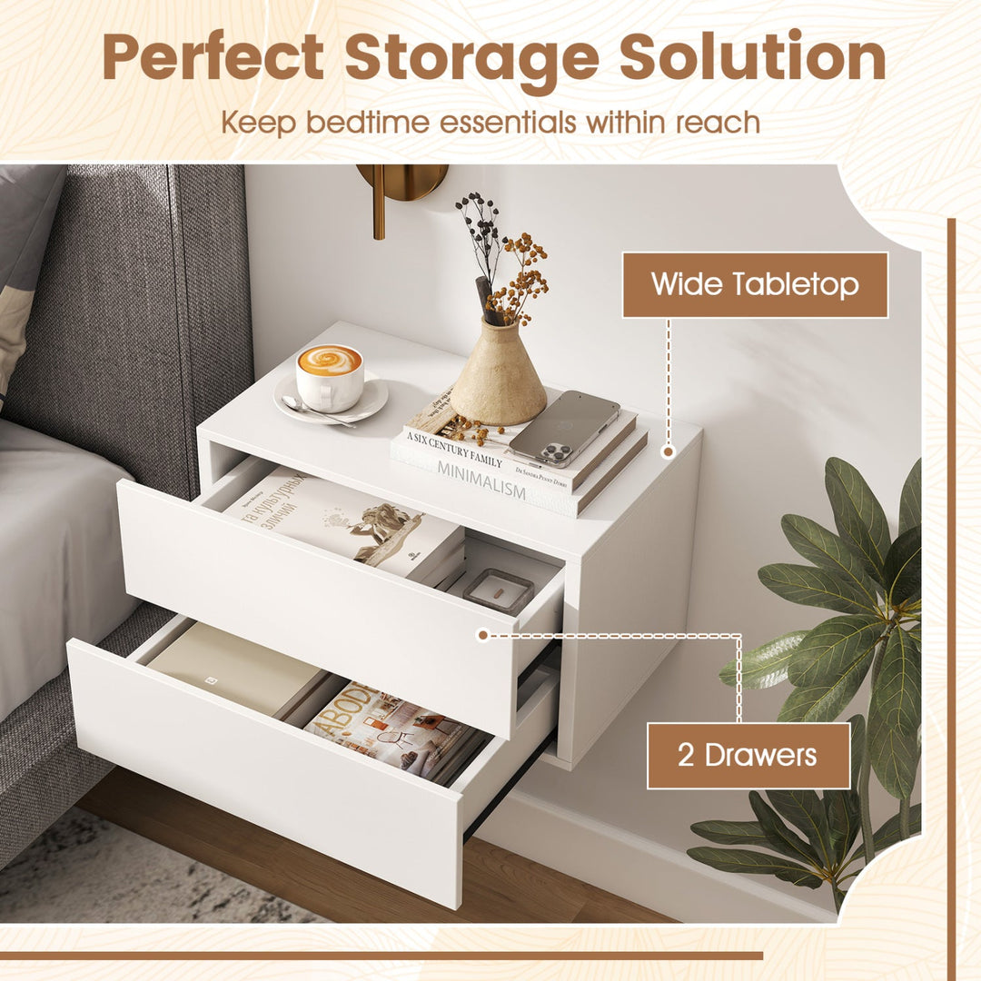 Wall Mounted Floating Nightstand with 2 Drawers