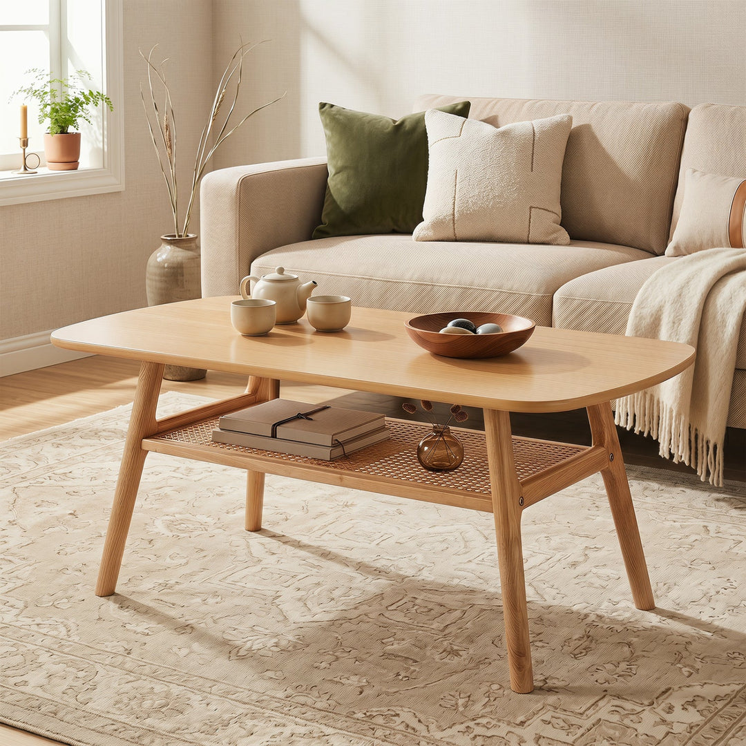 2-Tier Rattan Coffee Table with Rounded Corners