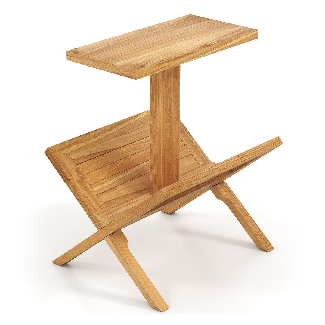 2-Tier Side Table Magazine Rack with Teak Wood Frame