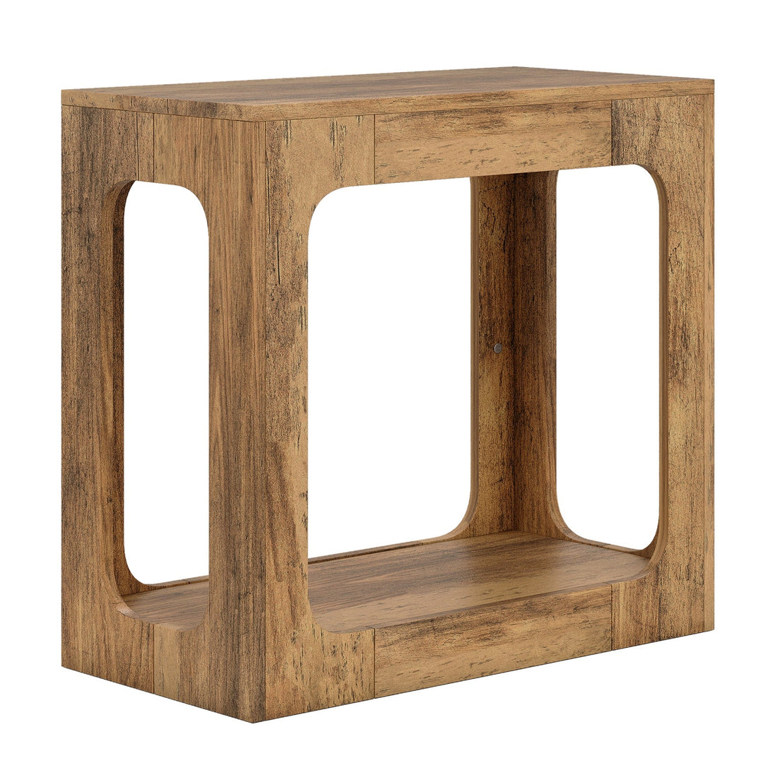 2-Tier End Table with Storage Shelf for Living Room-Oak