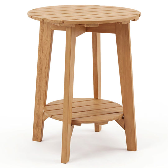2-Tier Eucalyptus Wood Side Table with Storage Shelf