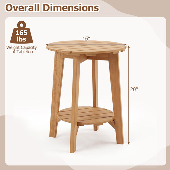 2-Tier Eucalyptus Wood Side Table with Storage Shelf