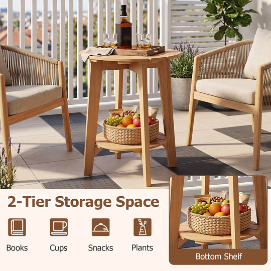 2-Tier Eucalyptus Wood Side Table with Storage Shelf