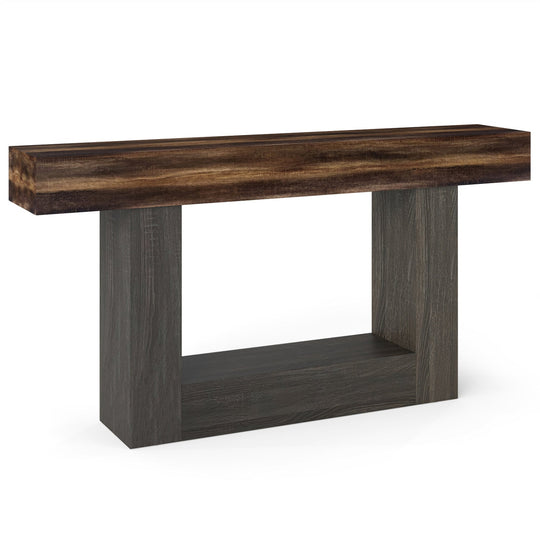 2-Tier Farmhouse Console Table 63" Long with Storage Shelf