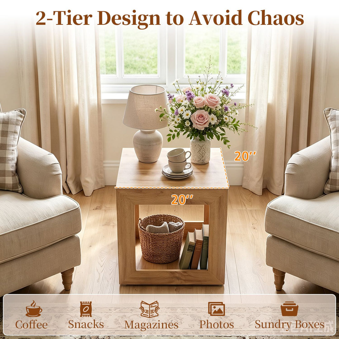 2-Tier Farmhouse End Table with Storage Shelf