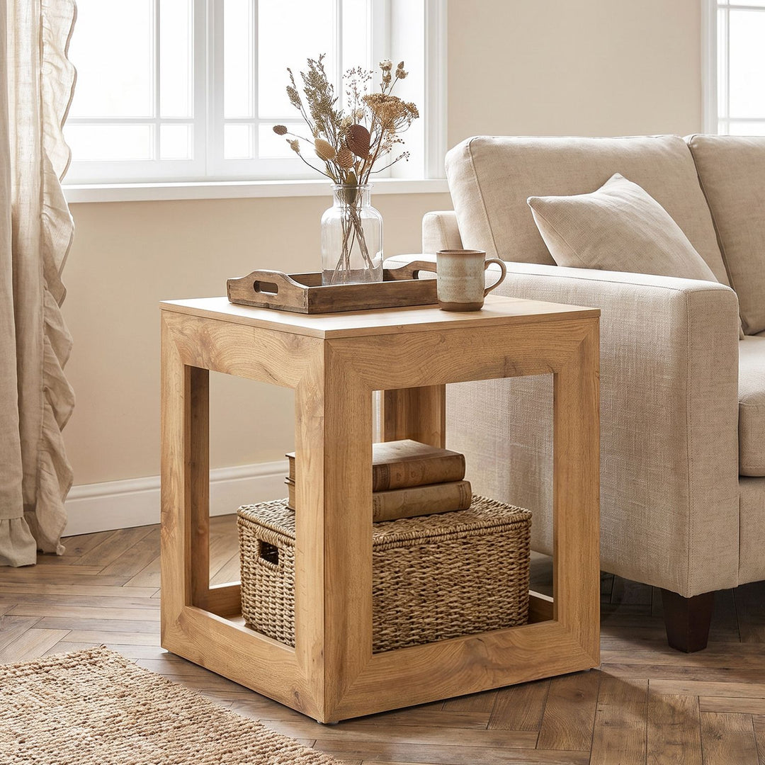 2-Tier Farmhouse End Table with Storage Shelf